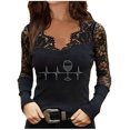 thumbnail image 1 of Blusa superior de malla de encaje de manga larga con diamantes calientes tachonados con cuello en V Sexy a la moda para mujer Pompotops gfhjh21503, 1 of 9