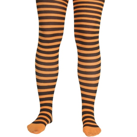 Star Power Halloween Striped Pantyhose, Black Orange, One-Size