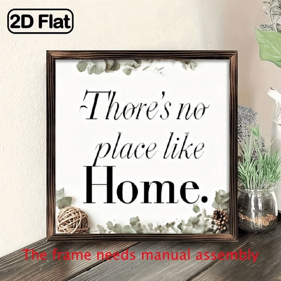 Rustic 'Theres No Place Like Home' Wood Framed Wall Art Farmhouse Style Decor for Entryway, Living Room Kitchen Perfect Housewarming or Holiday Gift 8x8 Inch, Vintage Home Decor