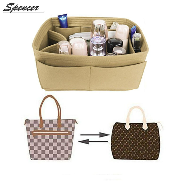 Spencer Purse Organizer Insert Bag in Bag Felt Fabric Handbag Tote Organizer  with Compartment Inner Fit for Speedy Neverfull (10.2*5.9*5.9, Beige) 