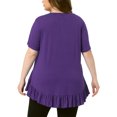 thumbnail image 3 of Camisetas de talla grande Agnes Orinda para mujeres, con cuello Henley, botones, mangas cortas y dobladillo con volantes, 4X, púrpura, 3 of 6