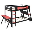 thumbnail image 5 of Aukfa Twin over Twin Bunk Bed with Built-In Desks, USB Charging Ports & Pegboard Organizer, Wood E-Sports Gaming Bed Frame for Kids/Teens, Red, 5 of 8