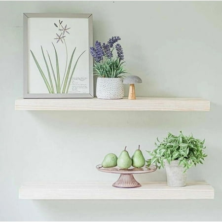 Wood Floating Shelves for Wall- Carbonization Process, Natural Wood Floating Shelves Set of 2- Wide Wooden Wall Shelves