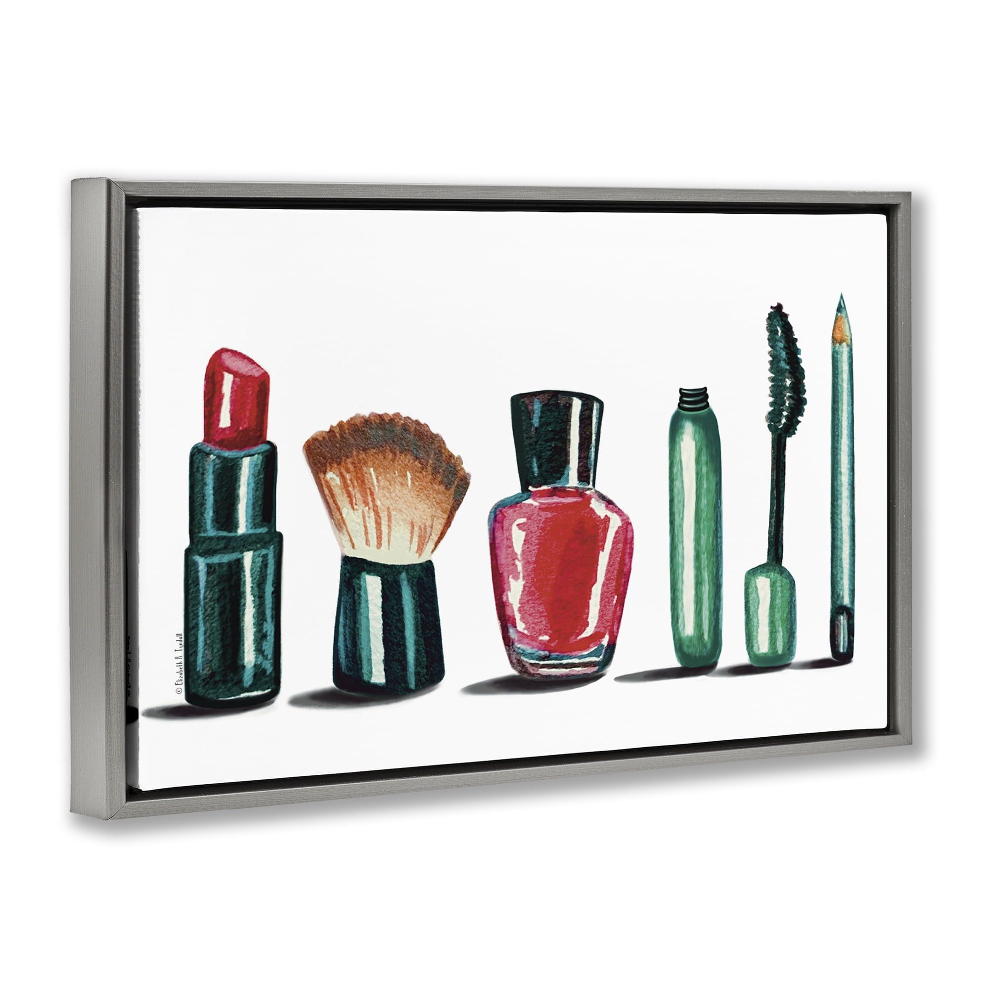 Stupell Industries Makeup Tools & Brushes Fashion Painting Gray Floater Framed Canvas Art Print Wall Art, 25 x 17