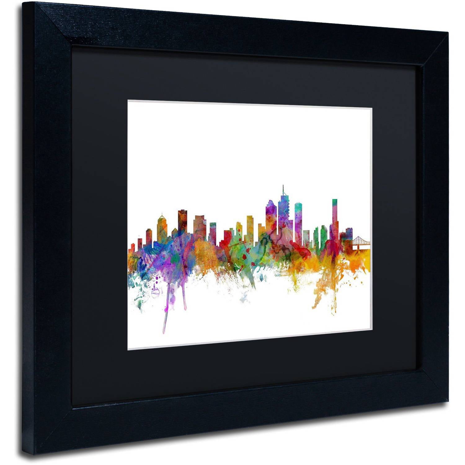 Trademark Fine Art "Brisbane Australia Skyline" Canvas Art by Michael Tompsett Black Matte, Black Frame