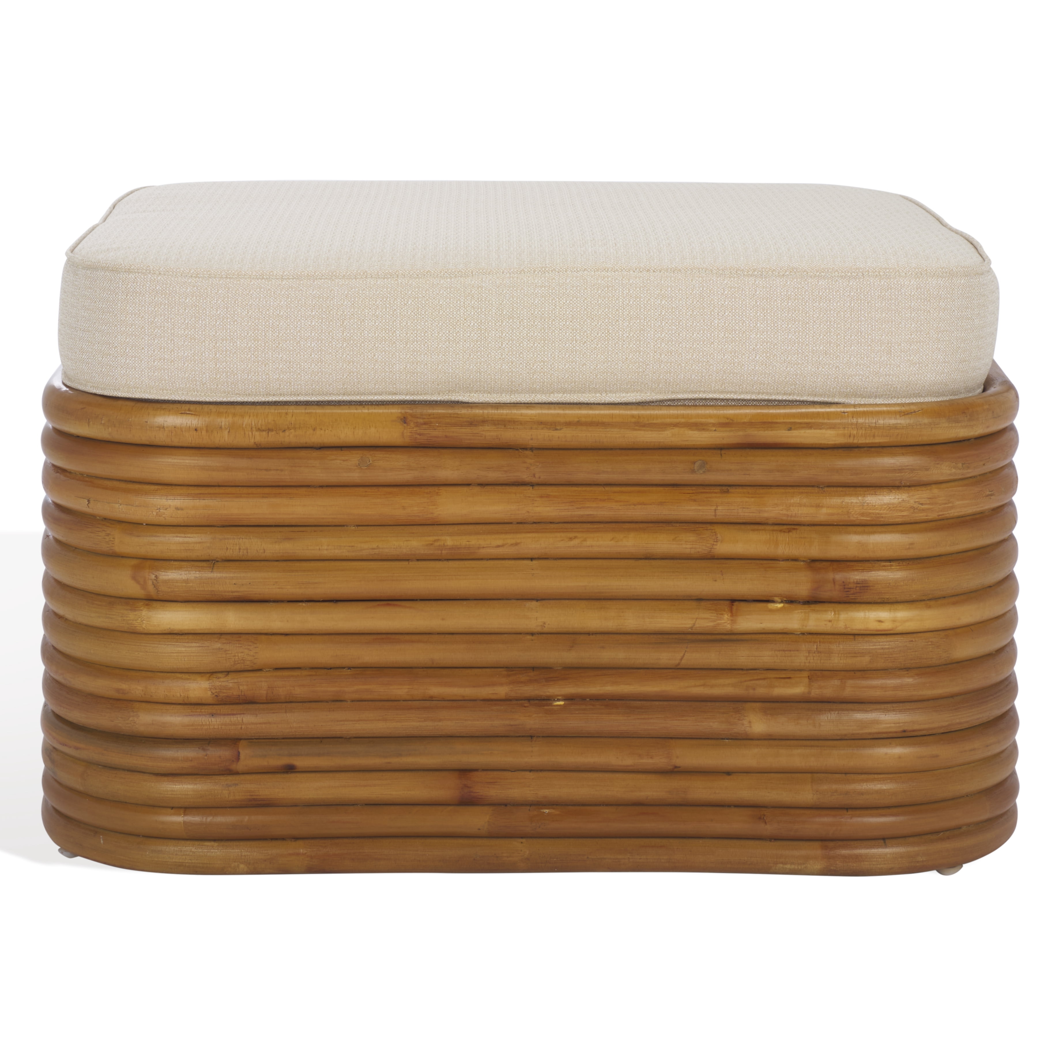 Safavieh Couture Flanders Rattan Pole Coktail Ottoman, Natural/White