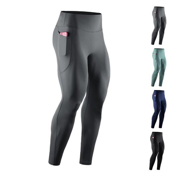 Men's Dry Fit Compression Baselayer Pants Running Tights Leggings with High Waist and Side Phone Pocket Black L