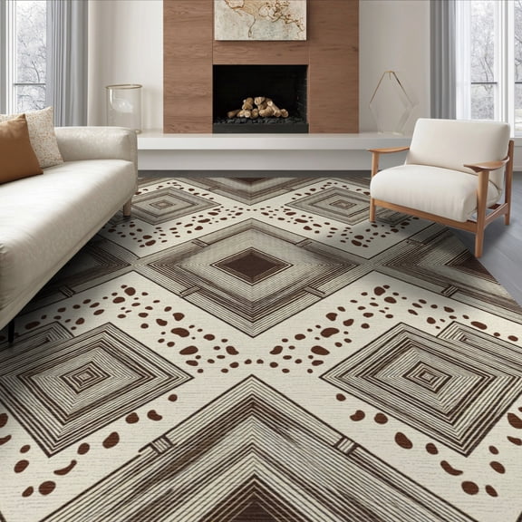 ODIKA 8'x10' Washable Area Rug Non-Shedding, Easy Care, Southwestern Inspired Covering Contrasting Motifs Men Cave Fake for King Size Bedroom Under Bed, Master Suite