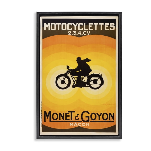 Stupell Industries Vintage Motorcycle Advertisement Transportation Painting Black Floater Framed Canvas Art Print Wall Art, 17 x 25