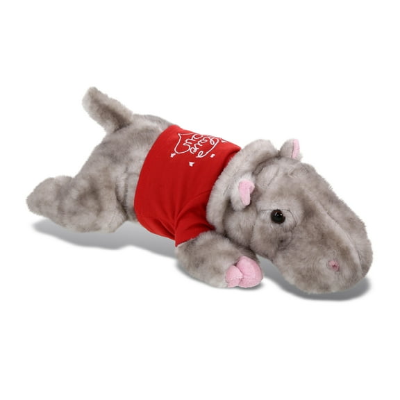 DolliBu I LOVE YOU Hippo Plush - Cute Hippopotamus Stuffed Animal with Red Shirt For Valentine, Anniversary, Romantic Date, Boyfriend, or Girlfriend Gift - 13 Inches