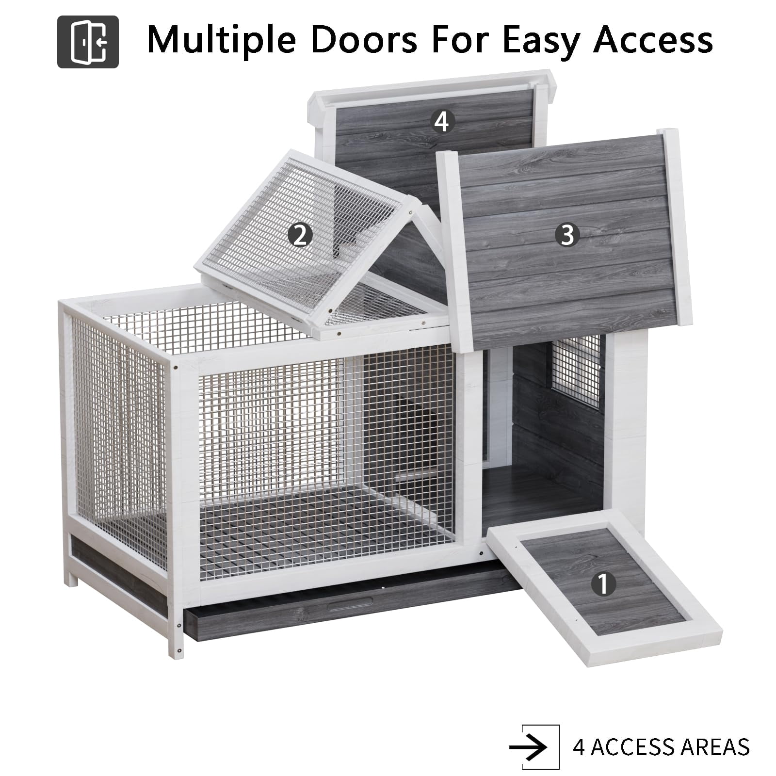 Home Outdoor Wooden Rabbit Hutch, 34'' Indoor Large Rabbit Cage with Nesting Box Chicken Coop Expandable, Weatherproof Bunny Cage with Anti-Chew Metal Frame Ramp for Backyard Small Animals