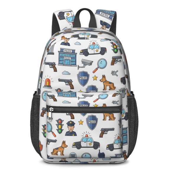 Police and German Shepherd 17" Waterproof Oxford School Backpacks for Teens, S-Shape Padded Straps, for School, Travel, Hiking, Camping