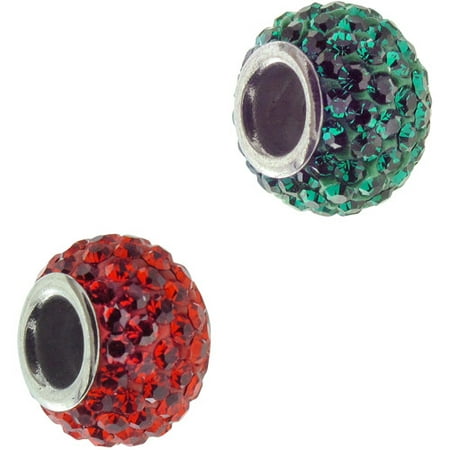 Connections from Hallmark Stainless Steel Green Crystal and Red Crystal Charm Set
