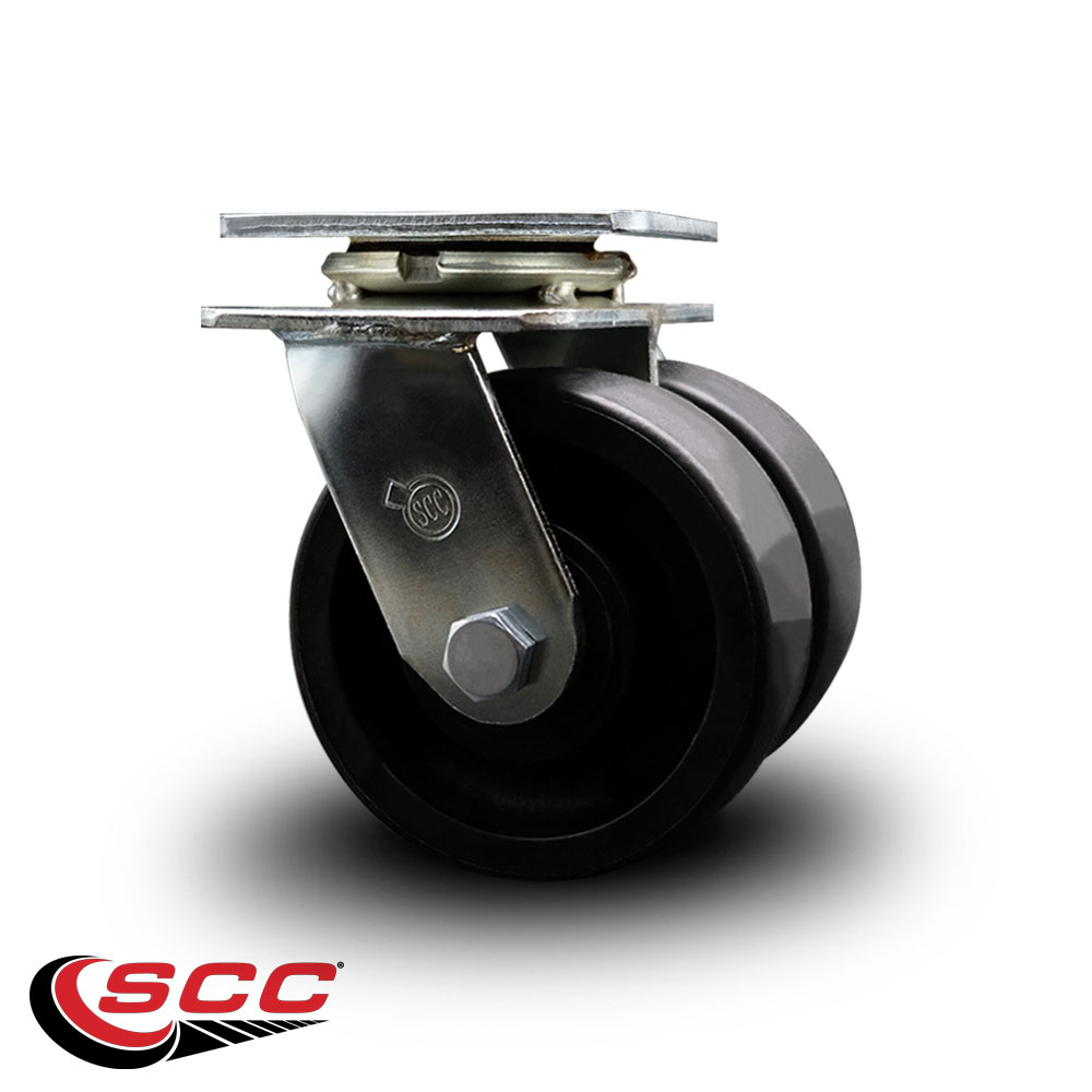 5 Inch Dual Glass Filled Nylon Wheels Swivel Caster with Roller Bearing SCC