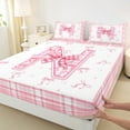 thumbnail image 3 of Feelyou Girly Monogrammed N Queen Sheet Sets, Cartoon Pink Bownknot Ribbon Flat Sheet, Princess Buffalo Plaid Queen Fitted Sheet, Super Cozy Room Decor, 4 Pieces, 3 of 7