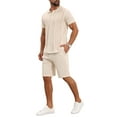 thumbnail image 4 of INSPIRE CHIC Men's 2 Pieces Sets Polo Shirt & Shorts Printed Knit Outfits 2XL Beige, 4 of 5