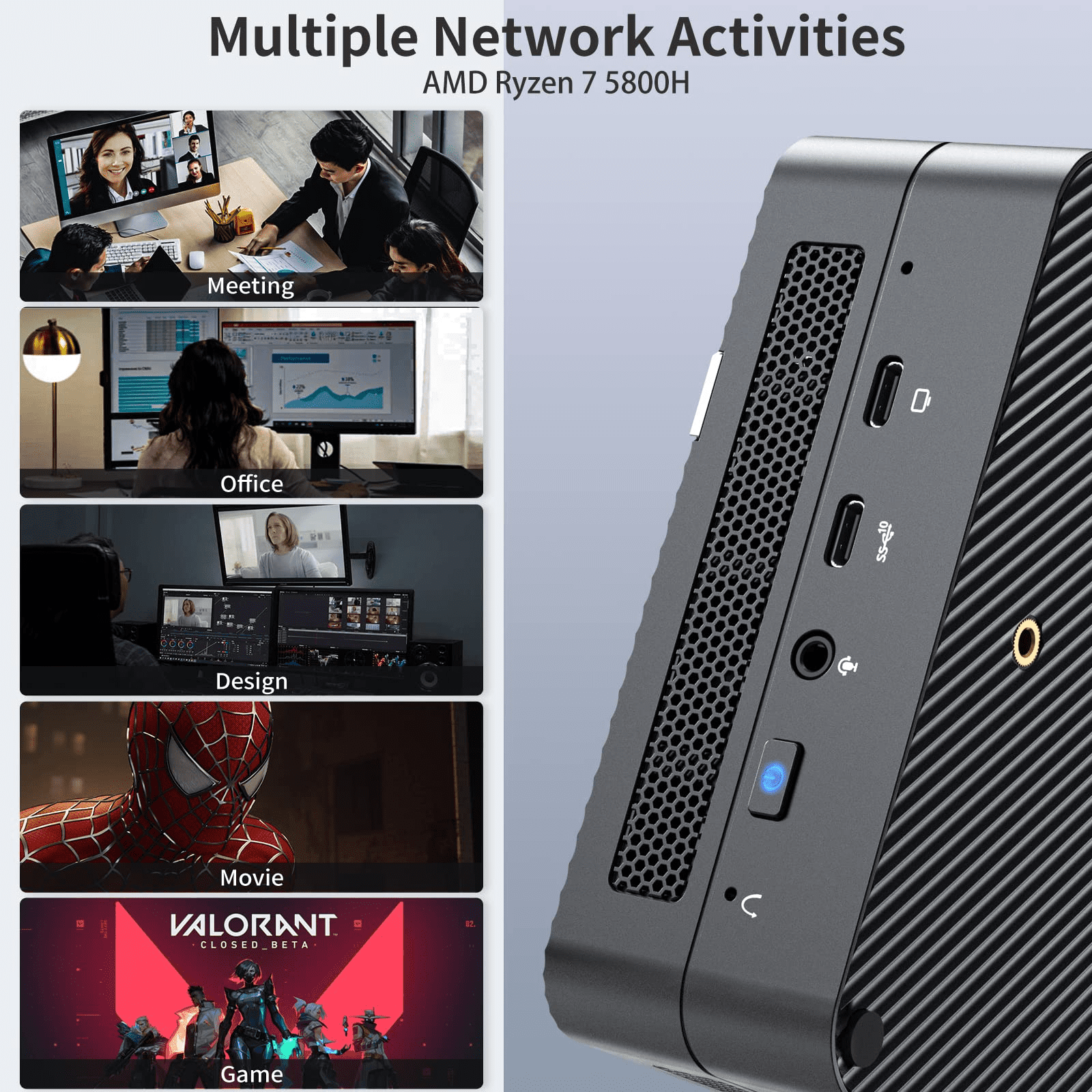 GEEKOM Mini PC AMD Ryzen 7 5800H 32GB DDR4+512GB PCIe Gen 4 SSD Mini  Computers