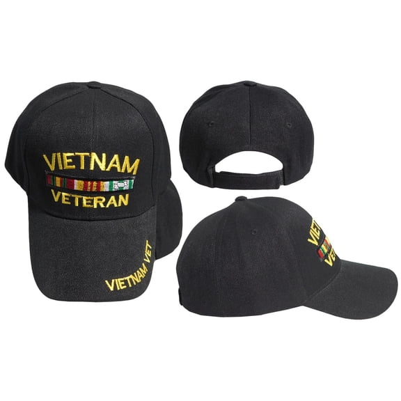 Vietnam Vet Veteran Ribbon Black Adjustable Embroidered Cap Hat