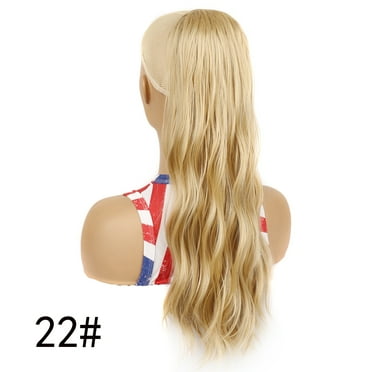 Nvzi -b Long Ponytail Extensions, 23.6 Inch Drawstring Clip in Curly Wavy Hairpieces Synthetic Ponytails Hair Piece Pony Tail Extension for Women,Natural Blonde