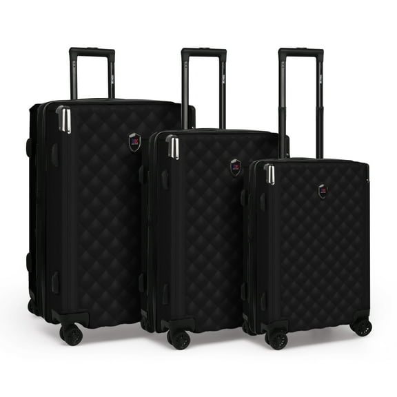 Hardshell Luggage Set 3 Piece Lightweight Expandable Suitcase with Spinner Wheels and TSA Lock,3Pcs ABS Suicase Set 20/24/28,WD576-Black