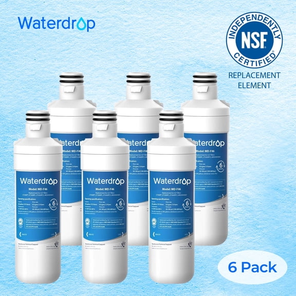 Waterdrop LT1000PC ADQ747935 MDJ64844601 Refrigerator Water Filter, Replacement for LG® LT1000P®, ADQ74793501, ADQ74793502, Kenmore 46-9980, 9980, Pack of 6
