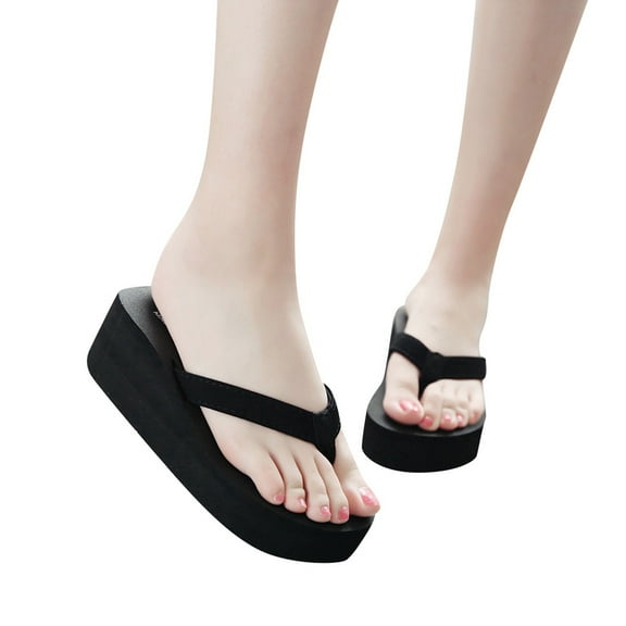POIUYTR Womens Wedge Flip Flops with Arch Support Cushion Soft Rubber Slip On Beach Slides Platform Thong Sandals with Rubber Sole
