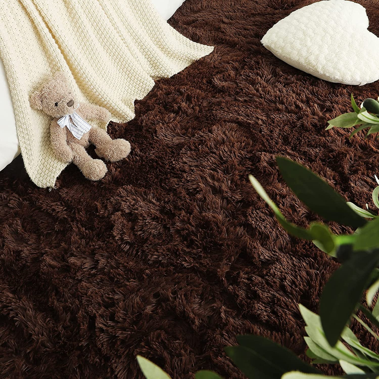 TWINNIS Soft Indoor Fluffy Area Rugs Shaggy Floor Carpets for Living Room Bedroom Nursery Room ,6'x9',Brown