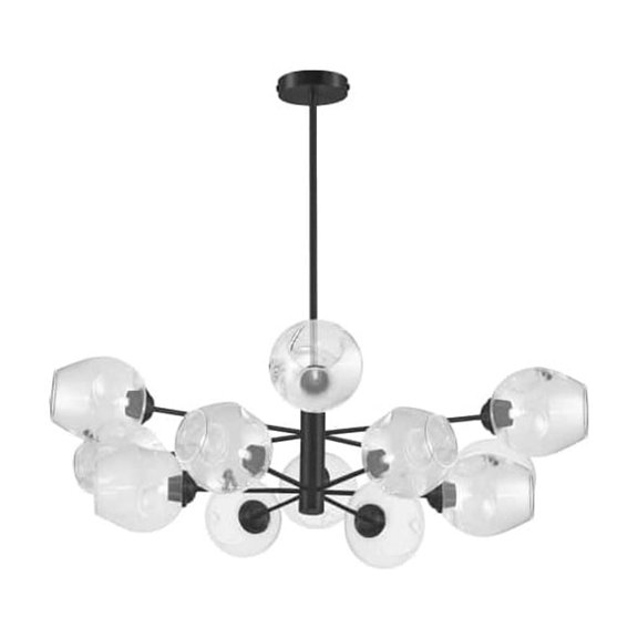 Dainolite ABI-3312P-MB-CLR Abii Halogen Pendant, Clear Glass & Matte Black - 12 Light