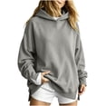 thumbnail image 2 of thefmos Women's Fall Winter Hooded Slit Pullover Tops Sweatshirts Loose Casual Hoodie Long Sleeve Tunic Blouses with Pocket Trendy Vacation Clothes, Gray L, 2 of 6