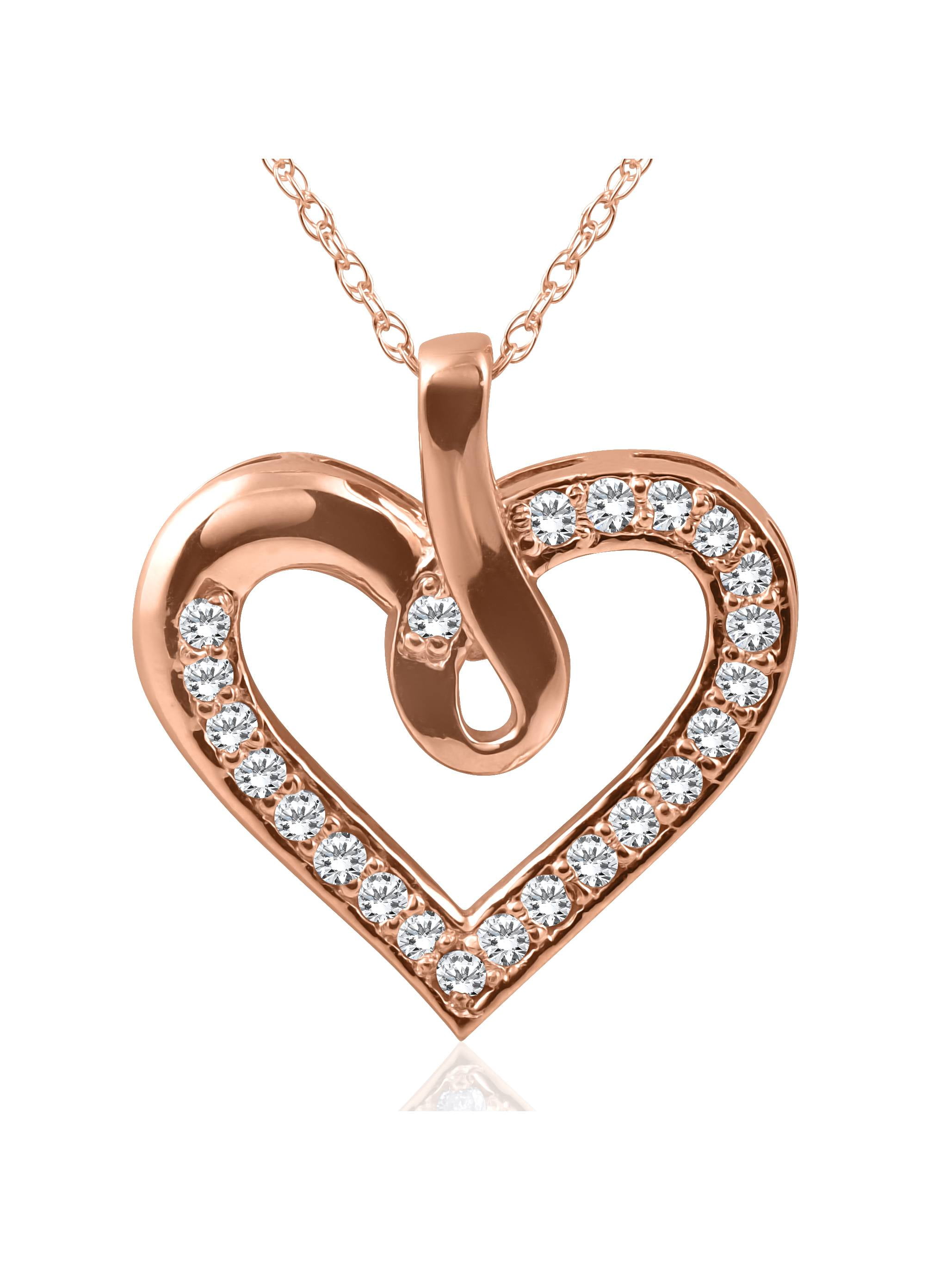 14K Rose Gold 1 4ct Diamond Heart Pendant Necklace New by Pompeii3