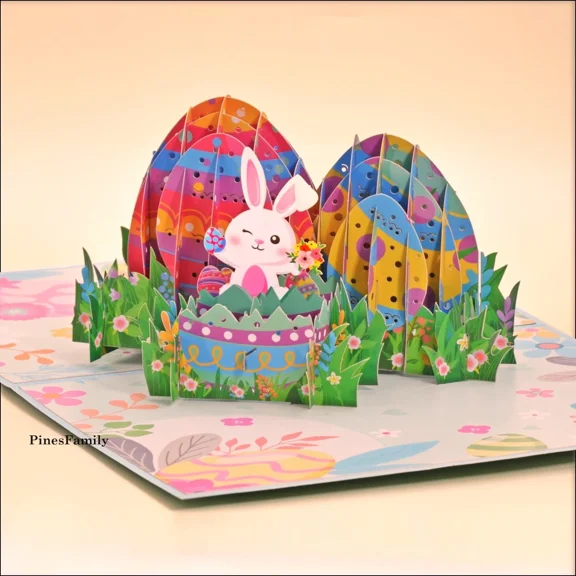 3D Pop-Up Easter Card With Adorable Bunny And Eggs | Birthday Or Ester Greeting