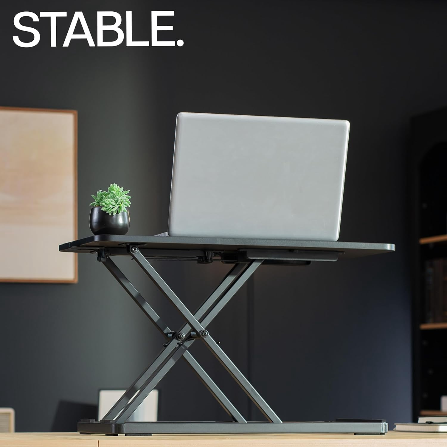 ZJTER Single Top 24 inch Scissors Lift Keyboard and Mouse Riser, Height Adjustable Laptop Desk, For Ergonomic Sit Stand Workstations, Black, DESK-V024A
