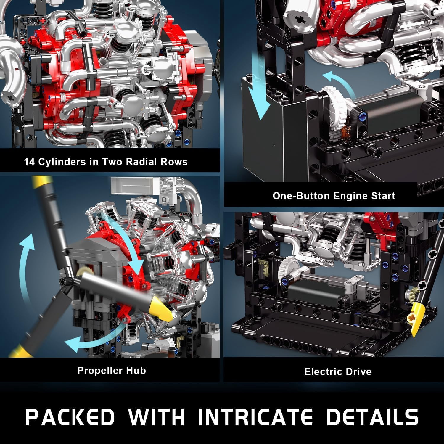 Aircraft Engine Building Blocks Set Mini Radial Aviation Engine Model Kit with Motor, 7 Cylinder Engine Engineering Building Kits, DIY STEM Construction Toys for (1147 PCS)