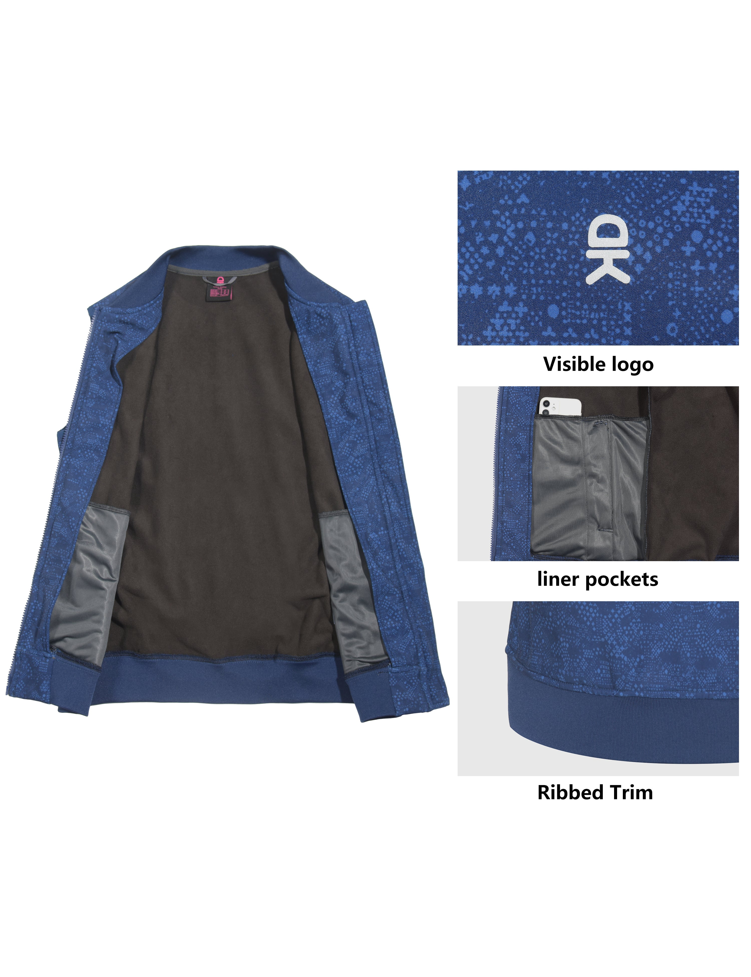 Little Donkey Andy Lightweight Fleece Lined Golf Hiking Vest for Women Waterproof Softshell Running Casual Sleeveless Jacket Navy Stars L