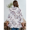 thumbnail image 7 of SHOWMALL Women's Plus Lightweight Cardigan Open Front 3/4 Sleeves Bolero White Peony 5X Pleated Ruffles Hemline Shrugs, 7 of 7
