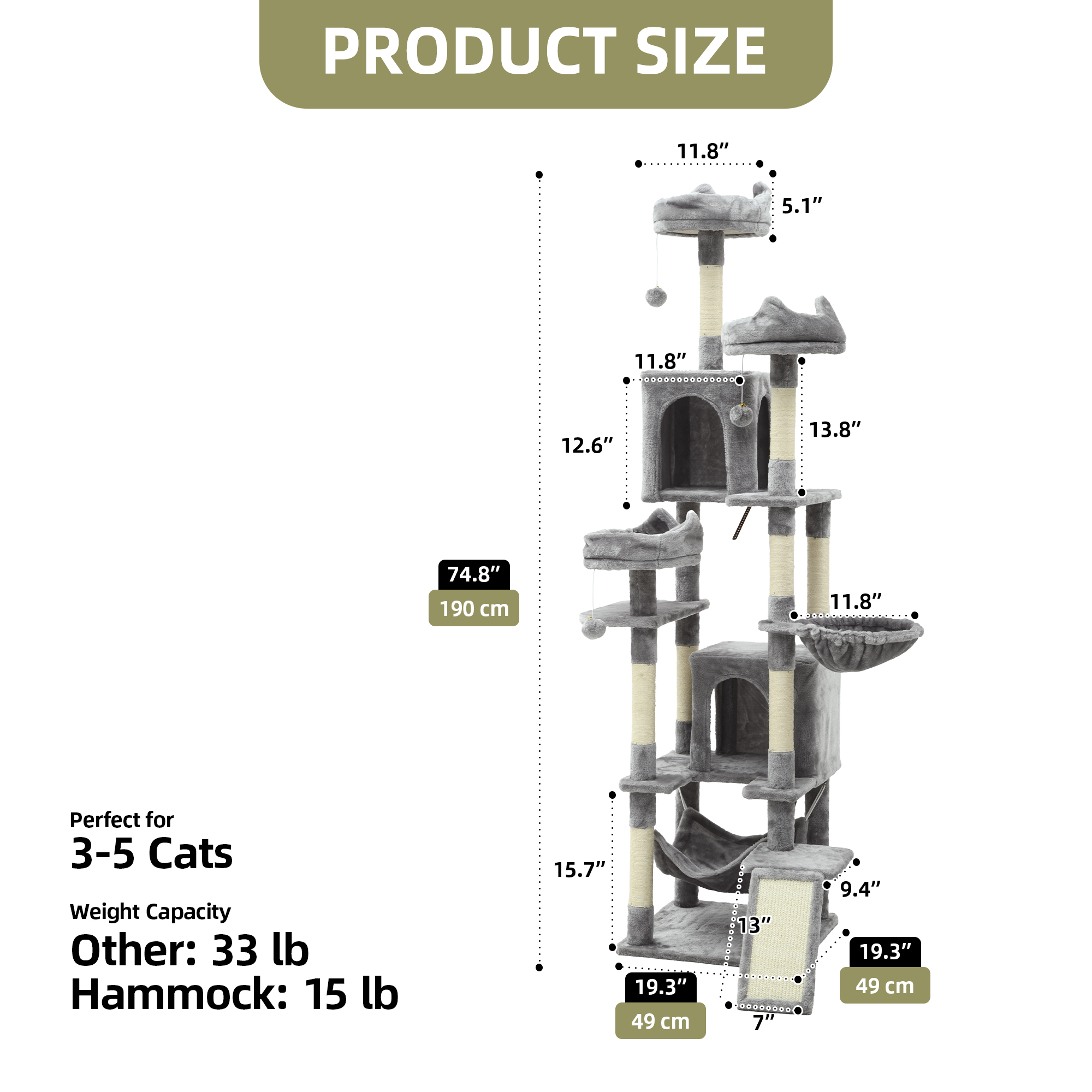 Uforic 75in Large Cat Tree Tower Multi-Level Condo photo 3
