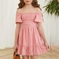 thumbnail image 6 of YUELONGHU Girls Fashion Dresses Girl Dresses Size 14-16 Summer Girls Summer Tie Back Dress Tween Kids off Shoulder Dresses Size 4 13 Years L/140, 6 of 9