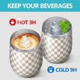 thumbnail image 4 of 12oz Stemless Wine Tumblers Beige and White Checkerboard Pattern Vacuum Insulated Stainless Steel Travel Tumbler Cups Mug with Lid and Straw for Champaign,Cocktail,Beer with Cleaning Brush, 4 of 5