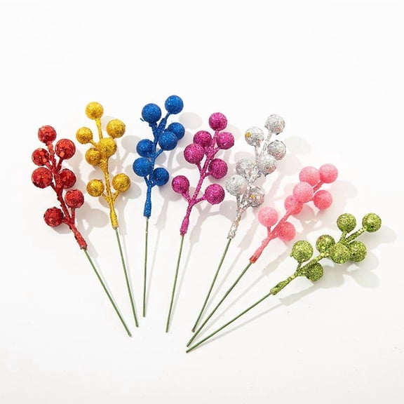 Christmas Tree Decorations with Glitter Coated Berry Sprays Featuring 7 Shimmering Fruit Clusters on Sturdy Stems, Festive Christmas Tree Decor for Holiday Centerpieces and Mantel