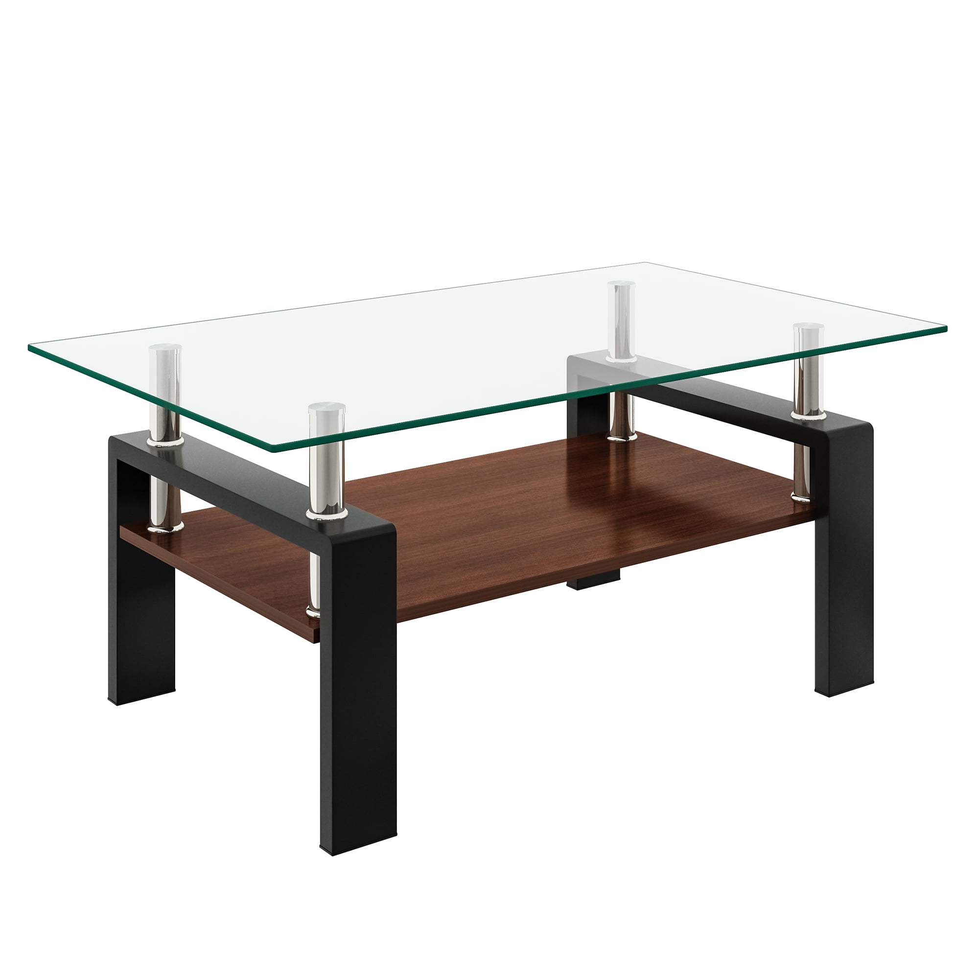 Euroco Rectangle Coffee Table, Tempered Glass Tabletop with MDF Layer, Modern Table for Living Room , Transparent Glass