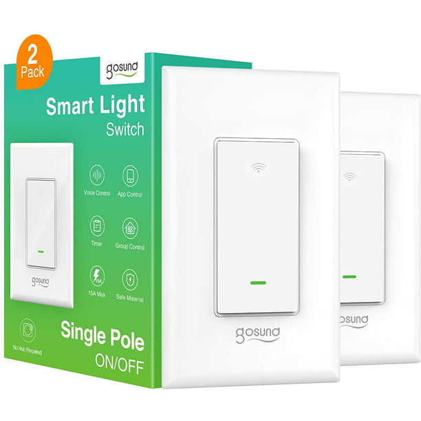 Gosund Smart Light Switch, Single-Pole 2.4Ghz Wifi Switch Works with Alexa Google Assistant, 2 Pack -