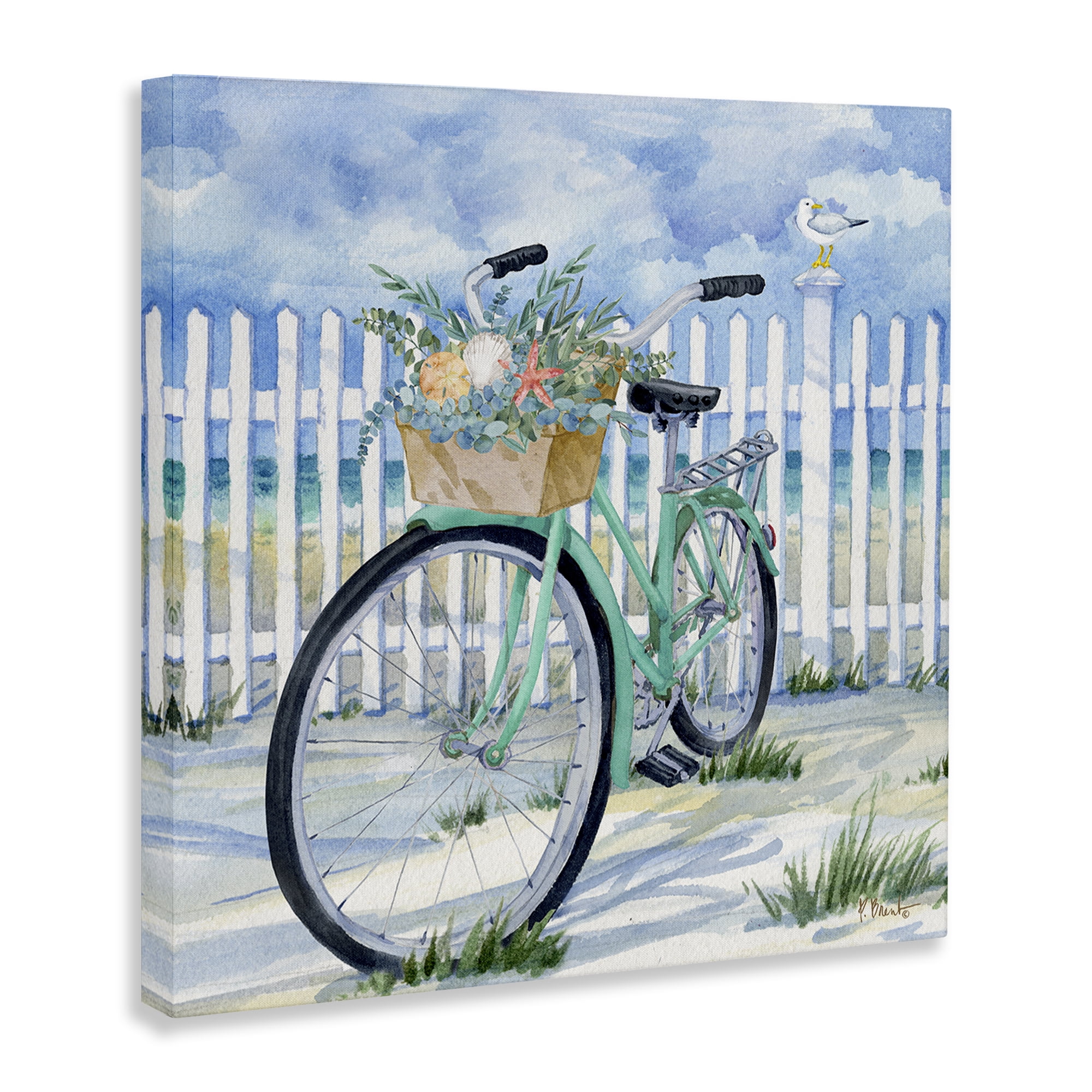 Stupell Industries Bike on Rosemary Beach Transportation Painting Wrapped Canvas Art Print Wall Art, 36 x 36