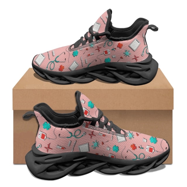 Zapatillas deportivas de otoño e invierno para mujer con estampado de herramientas médicas en degradado de color, antideslizantes, con punta redonda, informales, planas y resistentes a la suciedad.