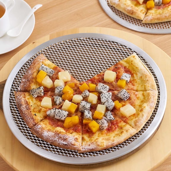 Aluminum Pizza Mesh Baking Pan, Thickened Seamless Rim Pizza Circle, Nonstick Grill Baking Tool for Even Crust, 1 Pack
