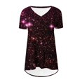 thumbnail image 4 of Mujeres de Manga Larga Superior, Estampado Corto Delantero Larga Espalda Raglan Cuello en V Camiseta de Manga Corta, Casual, 4 of 9
