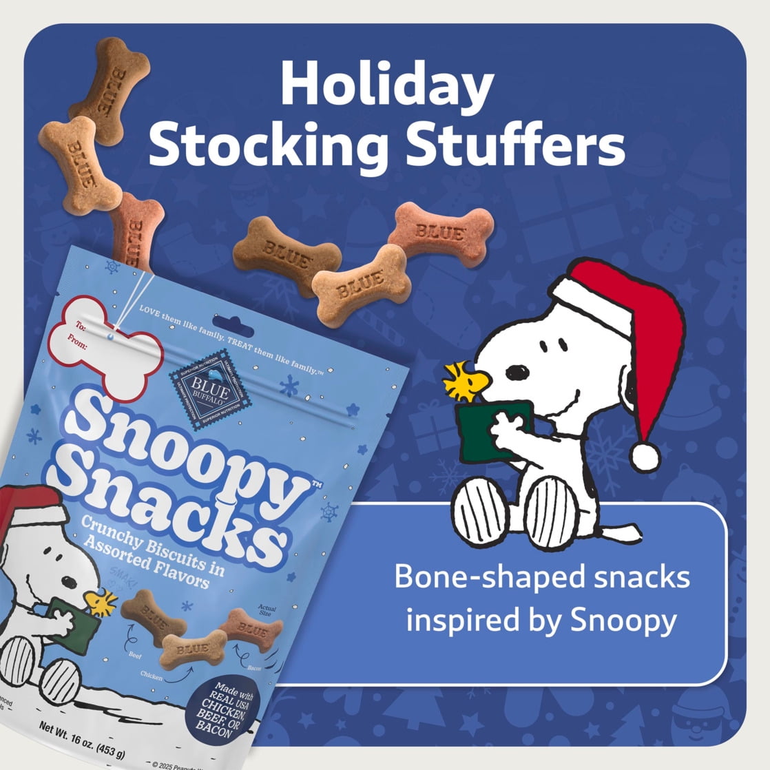 (4 pack) Blue Buffalo Snoopy Snacks Crunchy Dog Treats, Assorted Flavors, Small, 16oz. Bag