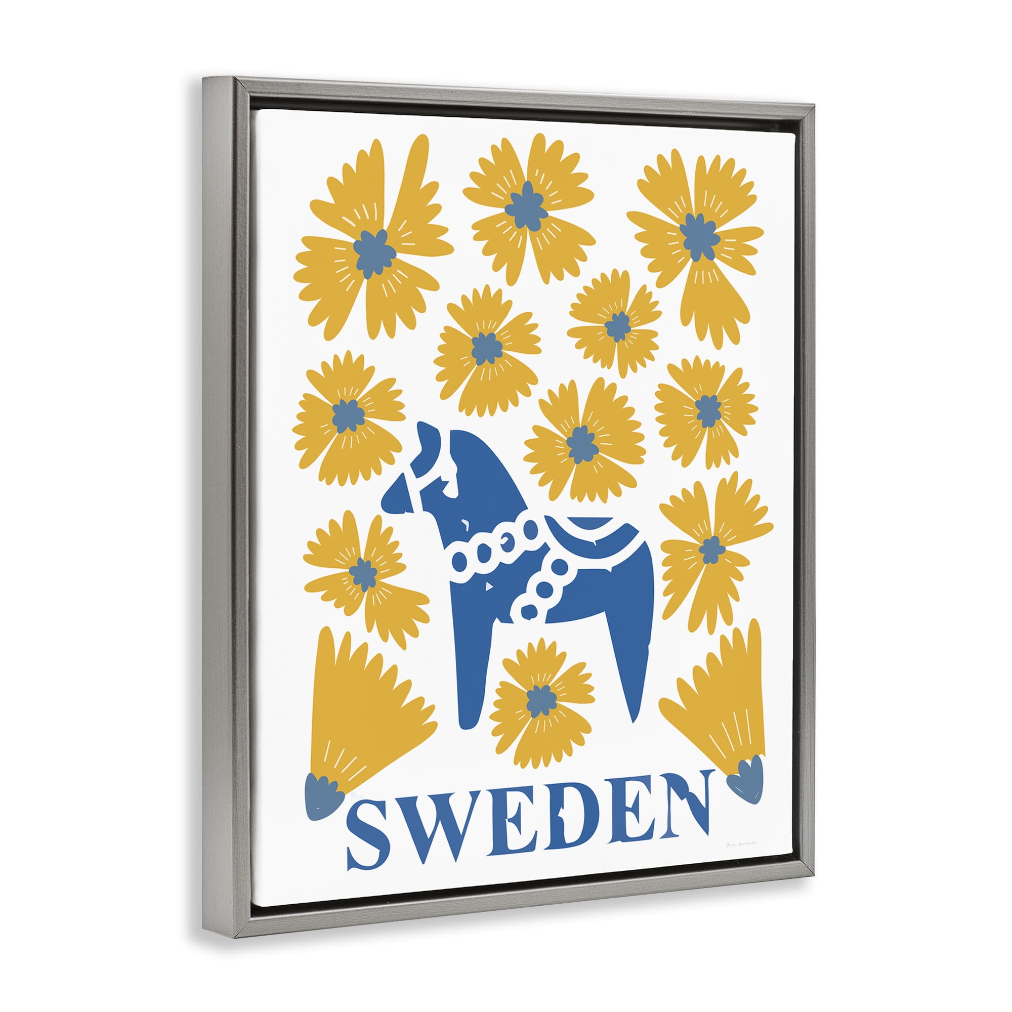 Stupell Industries Swedish Folk Flowers Gray Framed Floater Canvas Wall Art, design by Omar Escalante