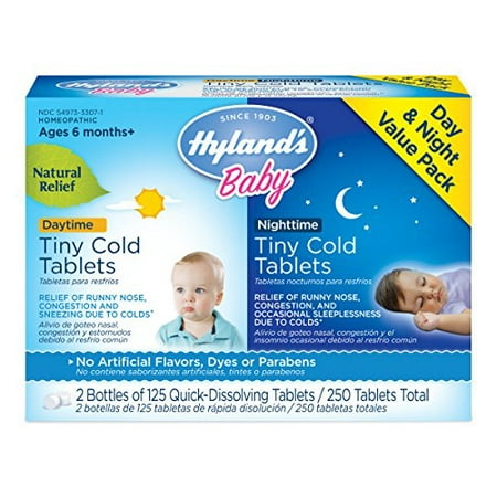 2 Pack Hylands Baby Homeopathic Tiny Cold Tablets For Day and Night Time 250