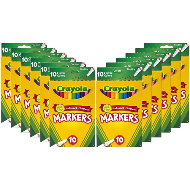 Marcadores finos a granel de Crayola, paquetes de 12 marcadores con 10 colores, varios