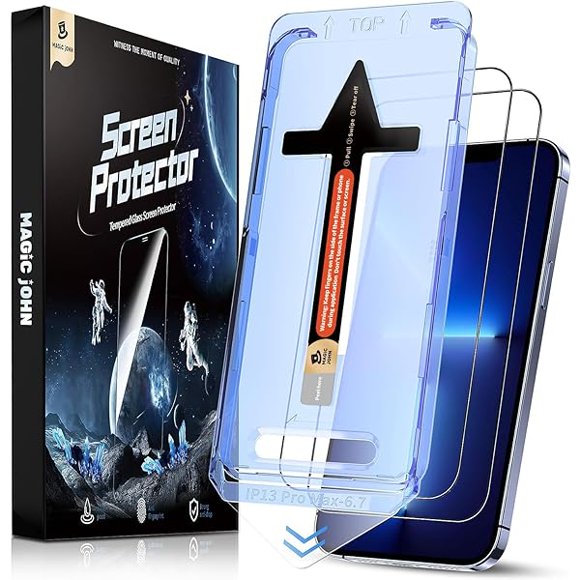 xixishop Lot de 2 pour iPhone 13 Pro Max/iPhone 14 Plus 6,7 Pouces Protecteur d'Écran en Verre Trempé, Installation Auto Anti-Poussière, Sans Bulles, HD Transparent, Installation Facile